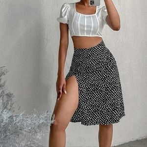 SHEIN Essnce Allover Print Split Thigh Skirt